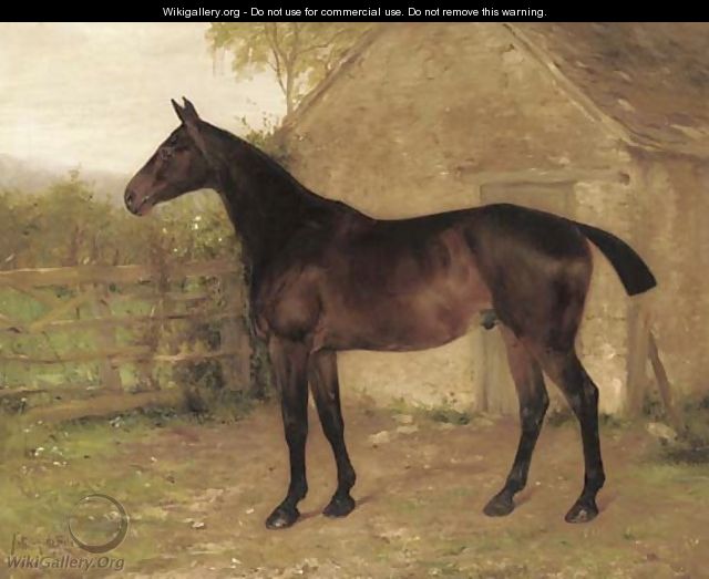 A liver chestnut hunter in a stable yard - Anthony De Bree