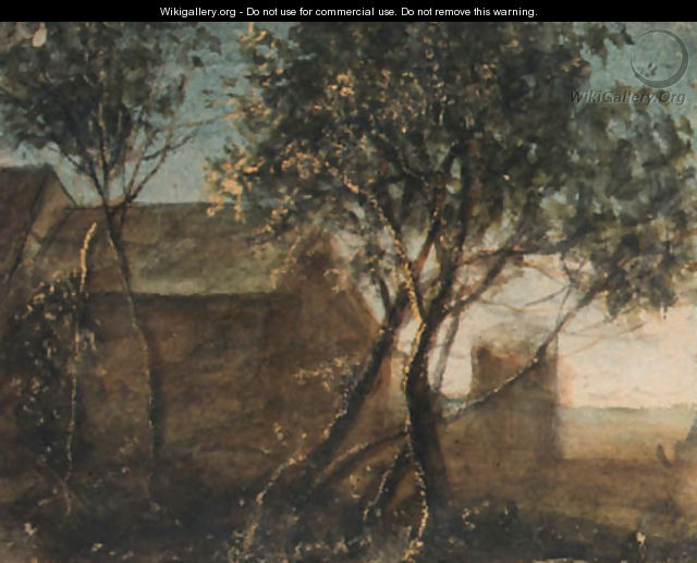 Trees by a house - Anthonie Waterloo