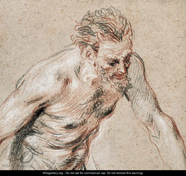 A satyr, half-length, leaning forward to the right - Jean-Antoine Watteau