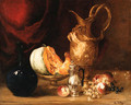 Still life of fruit and vessels before a draped curtain - Antoine Vollon