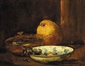 A bowl of raisins, a pear and a covered bowl - Antoine Vollon