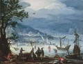 A coastal landscape with fishing boats and peasants disembarking, the Calling of Saint Peter beyond - Anthonie Mirou