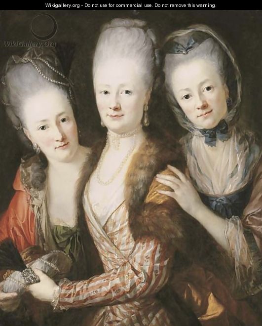 Group portrait of the daughters of Johann Julius von Vieth und Glossenau Juliane Corline, Edle von der Planitz (1752-1832), Sophie Juliane Elisabeth - Anton Graff