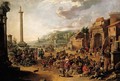 A market in an Italianate harbour with Diogenes in search of an honest man - Anthonie Goubau
