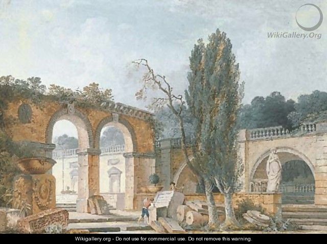The courtyard of a ruined classical villa - Antoine Pierre Mongin