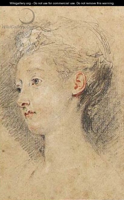 Head of a young girl turned to the left - Jean-Antoine Watteau