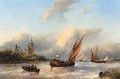 A royal barge on a choppy river with slot Loevestein in the background - Antonie Waldorp