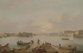 A panorama of the Grand Harbour, Valetta, at dusk - Anton the Younger Schranz