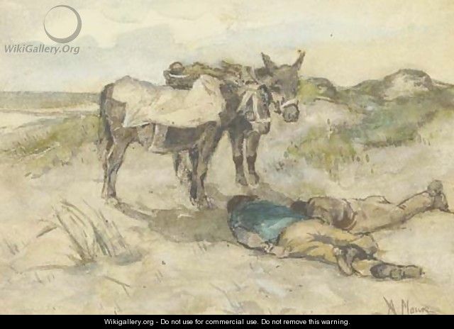 Welcome shade donkeys and their keepers in the dunes - Anton Mauve
