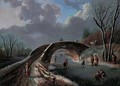 A winter landscape with skaters on a frozen river - Andries Vermeulen