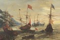 A coastal landscape with frigates and soldiers in a breeze - Andries Van Eertvelt