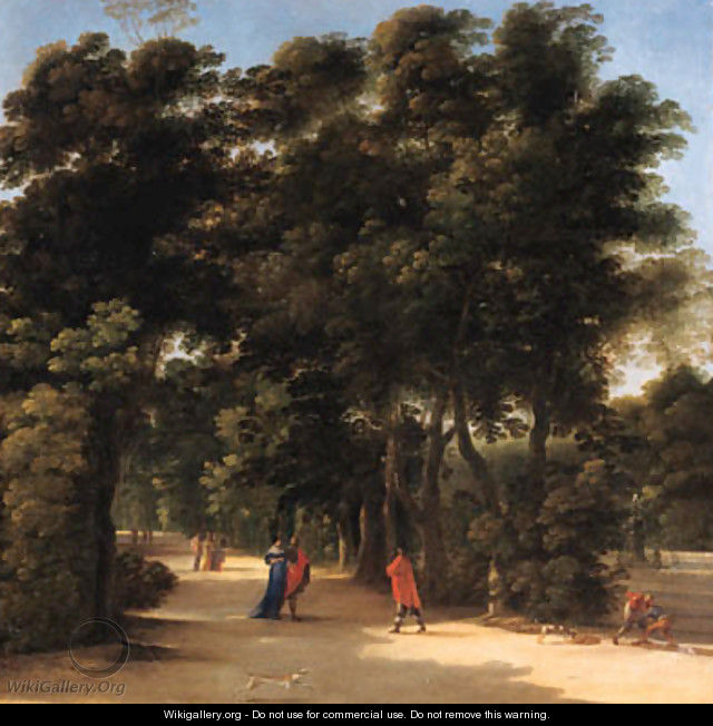 A park landscape with elegant figures conversing - Angeluccio