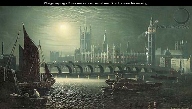 The Palace of Westminster in the moonlight - Ansdele Smythe