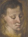 Head of a girl looking down to the right, her hair held in a plait - Annibale Carracci