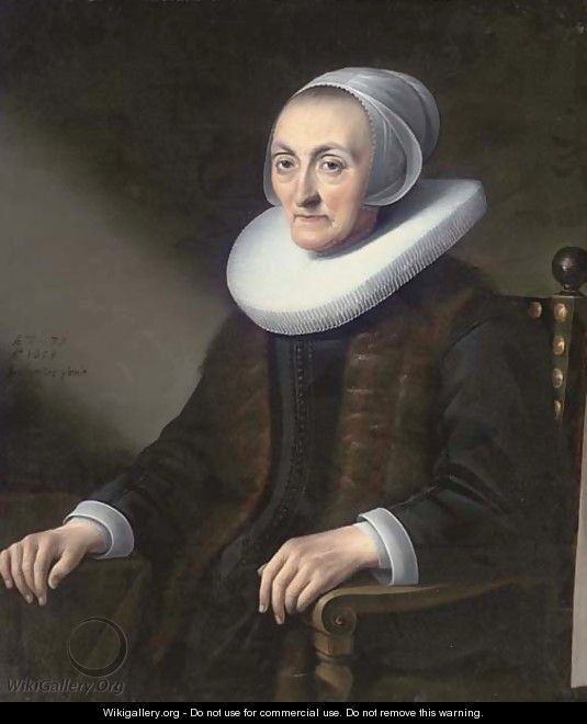 Portrait of a lady, seated half-length, wearing a black dress with a lace ruff - Anthonie Palamedesz. (Stevaerts, Stevens)