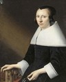 Portrait of a lady, aged 38, half-length, in a black dress with a white falling collar and cuffs, a medallion of a man, bust-length - Anthonie Palamedesz. (Stevaerts, Stevens)