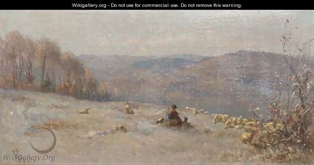 A shepherd and his flock - Anthonie Jacobus van Wyngaerdt