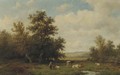 Figures and cattle in a sunlit meadow - Anthonie Jacobus van Wyngaerdt