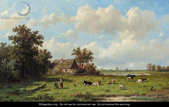 Cattle in a sunlit meadow - Anthonie Jacobus van Wyngaerdt