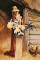 A Woman holding a Cockerel - George Carline