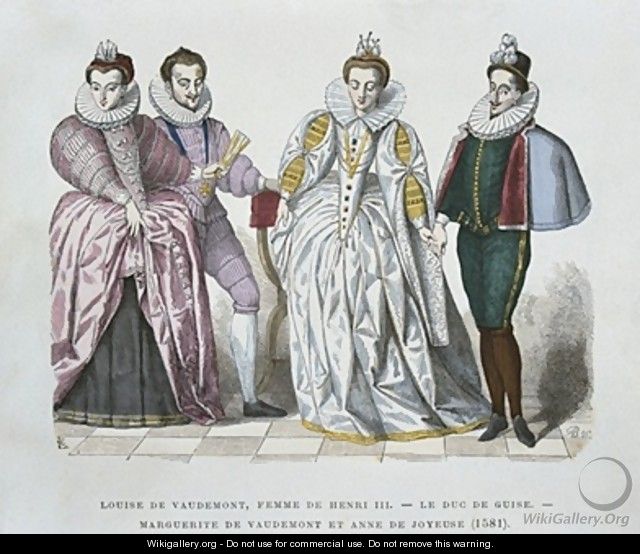 Louise of Lorraine Vaudemont 1553-1601 wife of Henri III Duke of Guise 1549-88 Marguerite of Vaudemont 1564-1625 and Anne of Joyeuse 1561-87 - after Chevignard