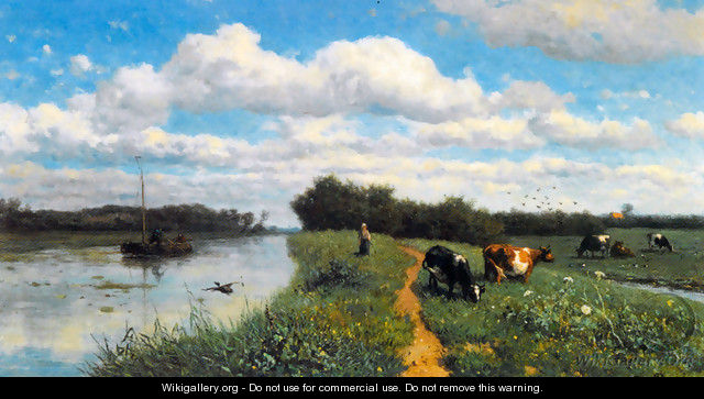 Cows Grazing Near a Canal, Schiedam - Willem Roelofs