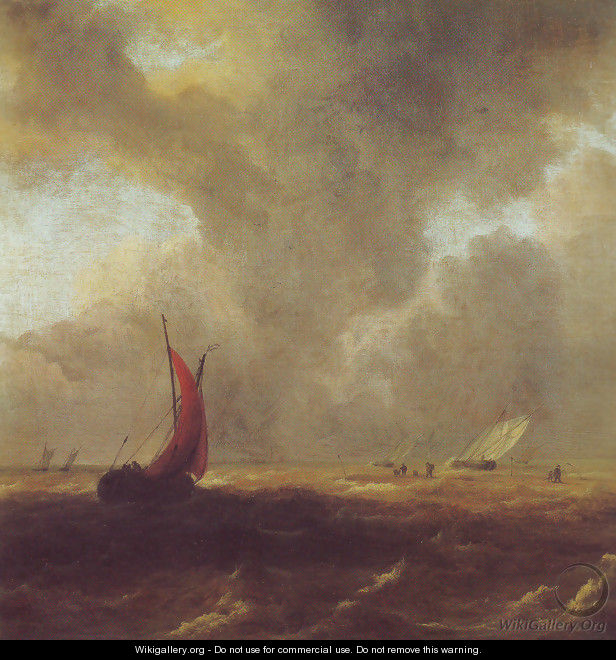 Sailing vessels in a choppy sea - Jacob Van Ruisdael