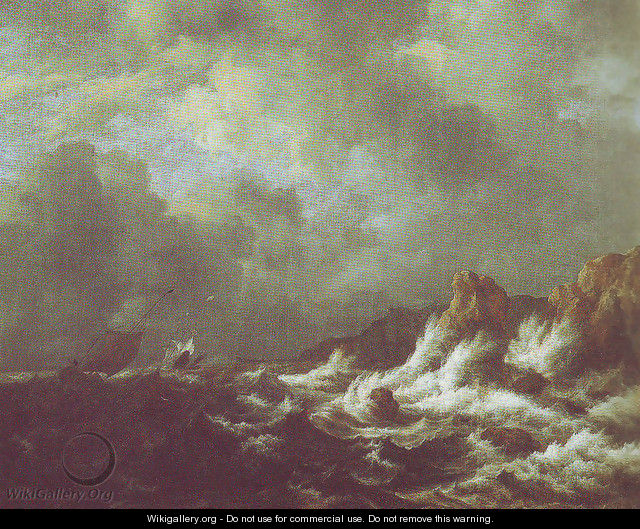 Rough sea with sailing vessels off a rocky coast - Jacob Van Ruisdael