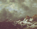 Rough sea with sailing vessels off a rocky coast - Jacob Van Ruisdael