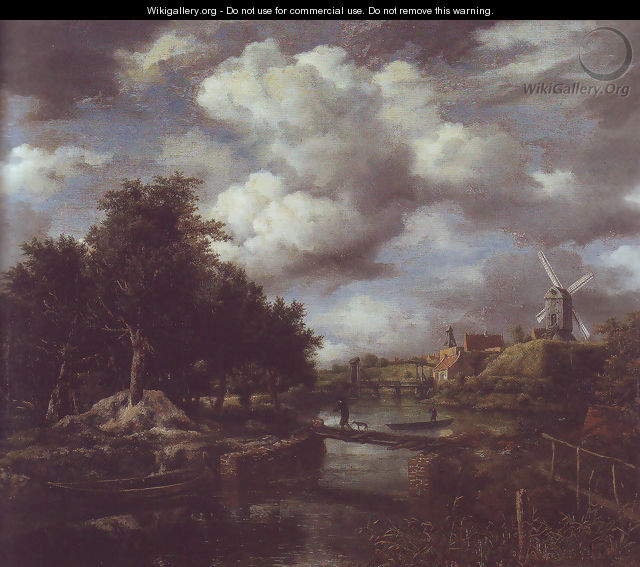 Landscape with a windmill near town moat - Jacob Van Ruisdael