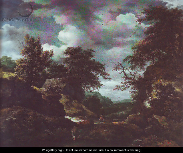 Hilly wooded landscape with cattle - Jacob Van Ruisdael