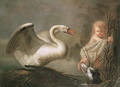 A Swan guarding its Nest from a Child and a Spaniel - Henry Herbert La Thangue