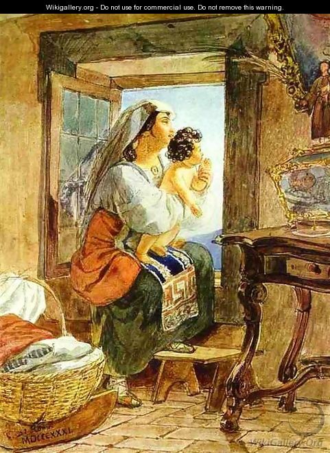 Italian Woman with a Child by a Window 1831 - Julia Vajda