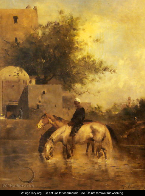 Horses Watering in a River - Emile Munier