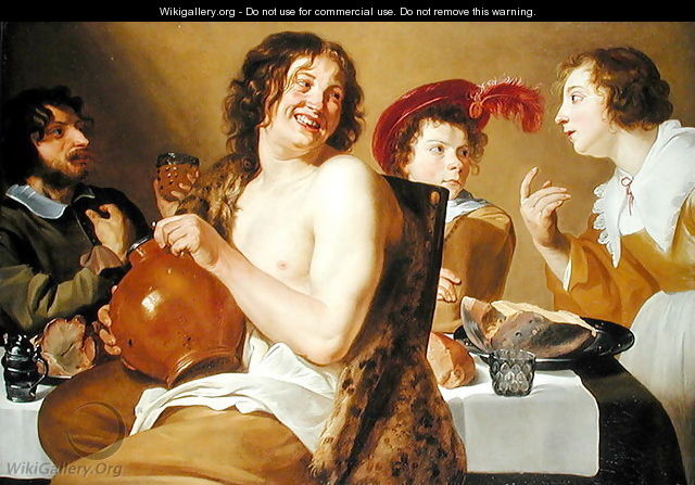 Figures eating and drinking around a table 1634 - Theodoor Rombouts