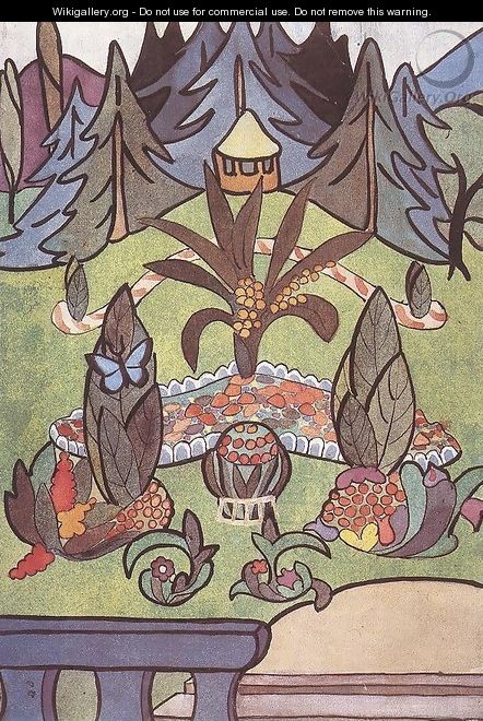 Autumn Garden (Illustration to The Wanderings of the Little Blue Butterfly in Fairyland) 1918 - Adolf Fenyes