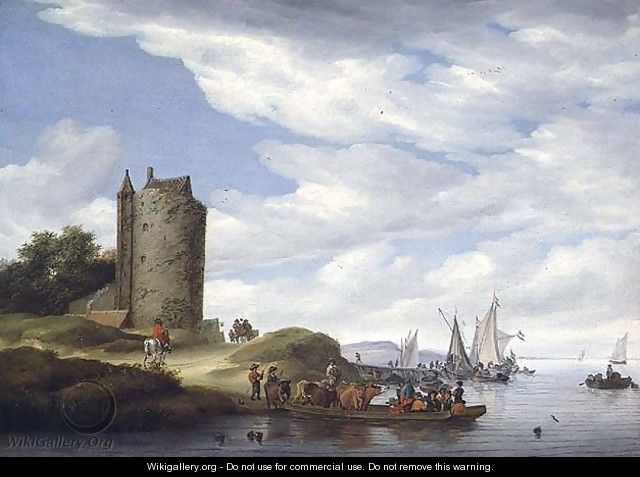 River Estuary with Watchtower - Salomon van Ruysdael
