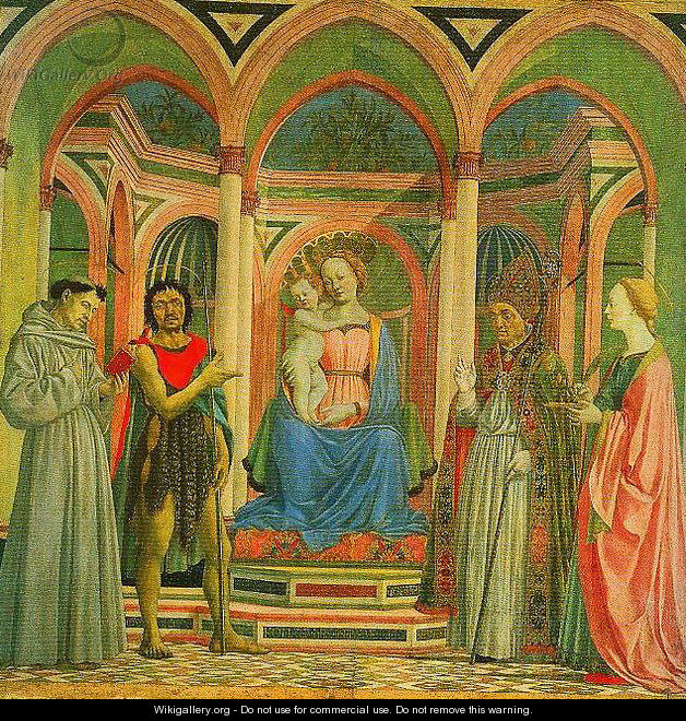 Madonna and Child Enthroned with SS Francis John the baptist Zenobius and Lucy - Domenico Veneziano