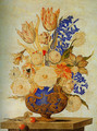 Gilded and Embossed Vase Filled with Snowballs Roses and Tulips - Andrea Scacciati