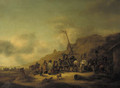 An elegant couple at the fishmonger's on the beach - (after) Isaac Jansz. Van Ostade