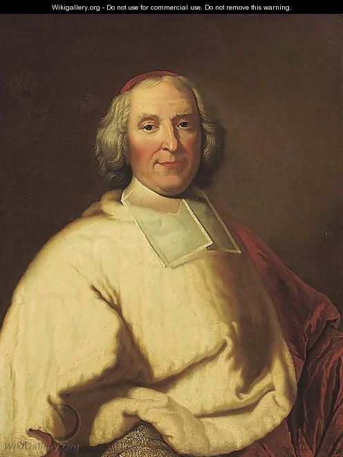 Portrait of Cardinal Fleury, half-length, in red and white robes - (after) Hyacinthe Rigaud