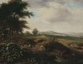 An extensive landscape with a sportsman and his dog at the edge of a wood - (after) Jan Wijnants