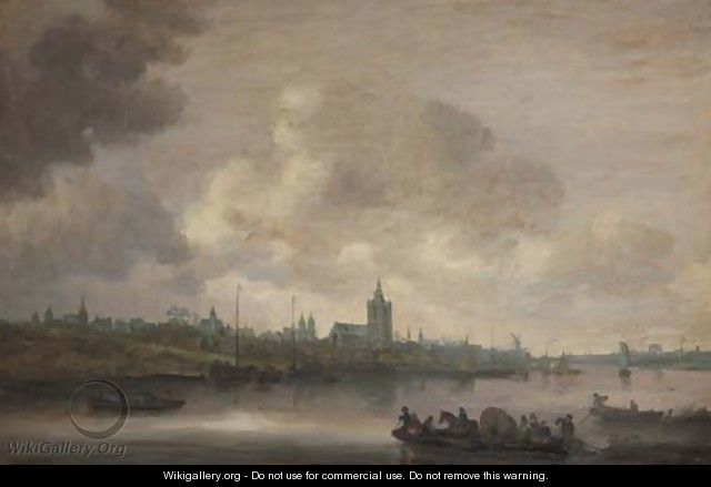 A view of Arnhem with fishermen in rowing boats in the foreground 2 - Jan van Goyen