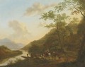 An Italianate river landscape with travellers by a ferry - (after) Jan Dirksz. Both