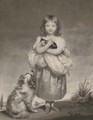 A young girl holding a cat with a dog at her side, by Samuel Reynolds - (after) James Northcote