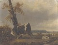 A river landscape with a bull and sheep in the background - Jacques-Raymond Brascassat