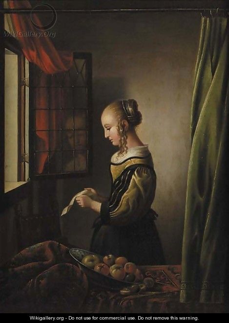 A girl reading a letter at an open window - (after) Johannes Vermeer