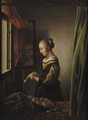 A girl reading a letter at an open window - (after) Johannes Vermeer