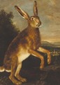 A prancing hare, with a town beyond - Johann Elias Ridinger or Riedinger
