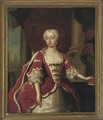 Portrait of Augusta, Princess of Wales (1719-1772), three-quarter-length, in an ermine-trimmed dress, her left hand resting on her crown - (after) Jean Baptiste Van Loo